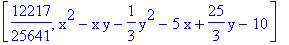 [12217/25641, x^2-x*y-1/3*y^2-5*x+25/3*y-10]
